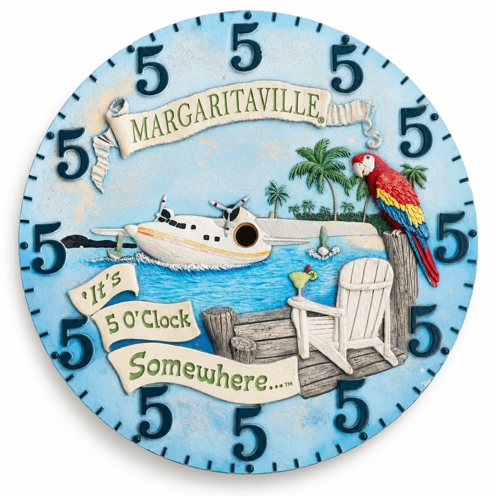 Margaritaville It's 5 O'Clock Somewhere 3D Wall Clock Jimmy Buffett Decor